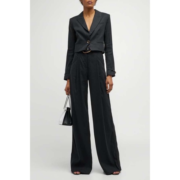 Veronica Beard Black Cropped Linen Blend Single Breast Jacket NWT Buckle Cuff - Picture 4 of 15